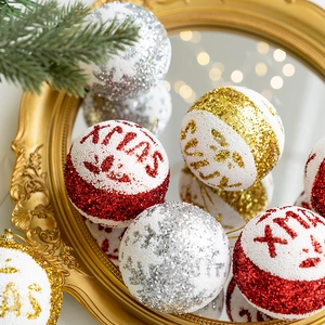 Christmas Ball Ornaments Glitter Foam Baubles With Xmas Snowflake Pattern For Holiday Tree Hanging Decor Festive Home Party