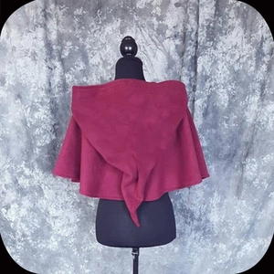 Women's burgundy hooded Christmas cape in medieval velvet style shown on a mannequin