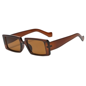 Retro square dark brown translucent sunglasses with high-quality resin frames for unisex