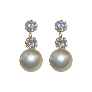 Boucles d'oreilles fleurs en perles avec zircons violets et diamants dorés