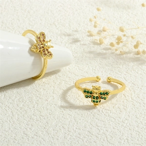Bee-shaped open ring in 18k gold plated copper with colorful sparkling zircon accents