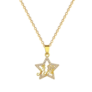Elegant gold titanium pentagram necklace with sparkling rhinestones and Mama pendant