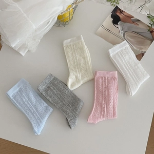 Women Mid Calf Socks Combed Cotton Breathable Hollow Out Lace Mesh Thin Japanese Sweet Style Casual