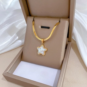 Titanium steel starfish pendant necklace in gold finish displayed in a jewelry box
