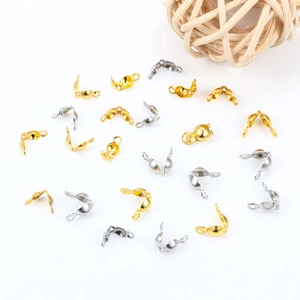 DIY jewelry 18K gold and silver plated stainless steel crimp covers on white background