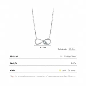 Collar de plata de ley 925 con colgante de corazón infinito y circonitas brillantes