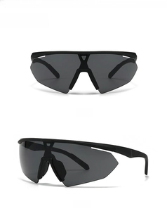 Detailed views of matte black pilot sport sunglasses with aerodynamic wraparound lenses