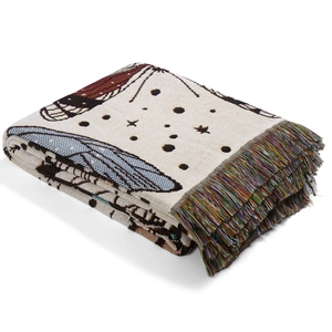 Bohemian jacquard woven picnic blanket with cartoon patterns and colorful tassels
