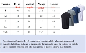 Detailed size chart for men's quick-dry sports t-shirt with measurements in centimeters