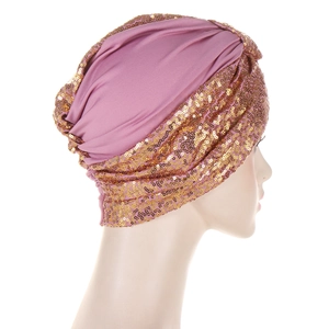 Pink sequin patchwork turban hat for women in high-fashion street style design