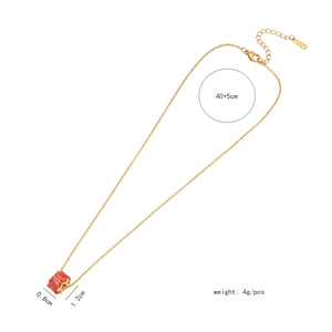 Detailed view of square red zircon pendant with dimensions and weight measurements