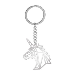 Minimalist geometric unicorn stainless steel keychain with silver finish and sturdy ring