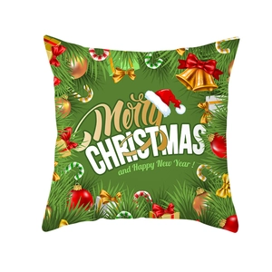 Detailed Christmas pillowcase with green festive illustrations and holiday greetings