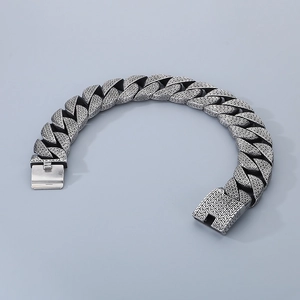 Vintage silver Cuban link necklace with intricate trident texture in durable steel