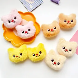 Cute Cartoon Bear Plush Head DIY Accessory Soft Embroidered Animal Doll For Brooch Hair Clip Bag Decoration
