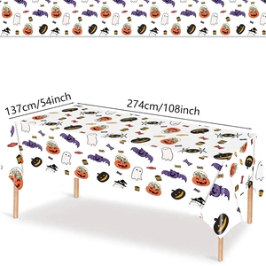 Cartoon Halloween tablecloth with ghosts and pumpkins pattern, 137x274cm size