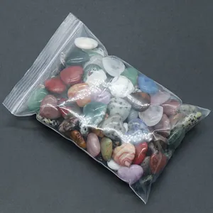 Assorted 20mm heart-shaped natural crystal stones in transparent OPP bag packaging