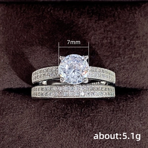 Luxury 7mm round cut solitaire bridal ring set with sparkling pave-set stones