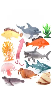 Marine animal model set featuring realistic shark, dolphin, and seal figures