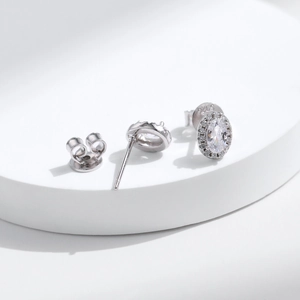 Sparkling S925 sterling silver geometric oval stud earrings with pavé cubic zirconia