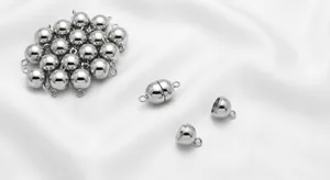 Polished silver magnetic spherical clasp in stainless steel for DIY jewelry making
