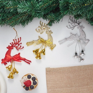 Weihnachts Rentier Hängeornament Kunststoff Galvanisiertes Reh Mit Schleife Und Glöckchen Feiertagsbaum Dekoration