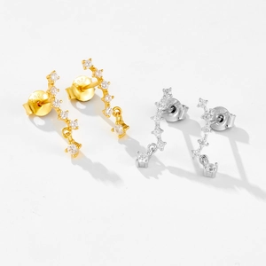 Elegant S925 sterling silver curved stud earrings with cubic zirconia in gold and silver