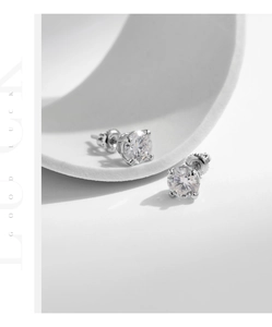 Detail view of 1 carat moissanite silver earrings with secure screw-back closures