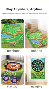 Detalle del juego de tapete de golf de doble cara con escenas de juego para interior y exterior