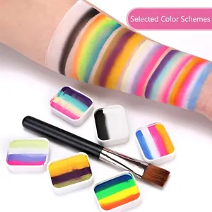 12-color water-based face and body paint kit with rainbow split cakes and brush