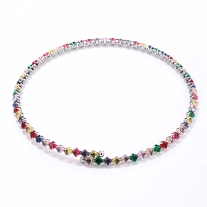 Rainbow cubic zirconia pendant necklace with colorful square-cut gemstones in silver setting
