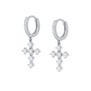 Detailed view of S925 sterling silver cross earrings with white zircon stones