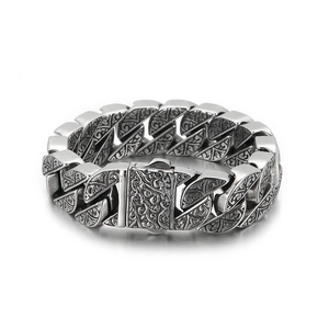 Bracelet Maille Cubaine Pour Hommes Acier Inoxydable 316L Rétro Motif Totem Gravé Bijoux Chaîne Robuste