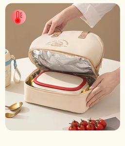 Detail of double-layer insulated lunch bag with thick aluminum foil lining and spacious interior