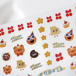 5D embossed Christmas nail stickers featuring butter cookie and teddy bear designs