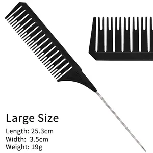 Pettine per meches professionale con coda in metallo sottile e doppi denti in plastica