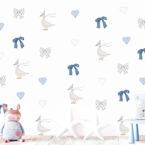Cute blue bow cartoon duck wall stickers for kids nursery room decor pvc wall decals