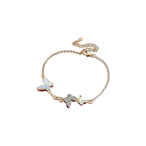 Gold-plated butterfly bracelet with mother of pearl and sparkling zircon butterfly charms