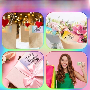50-pack holographic thank you cards for small business in 4-grid lifestyle display