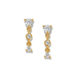 Detail of S925 silver fringe earrings featuring gold plating and sparkling zircon stones
