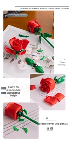 Macro detail of red building block rose with adjustable stem and realistic green leaves