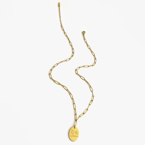 Gold paperclip chain necklace with oval pendant engraved You Are My Sunshine