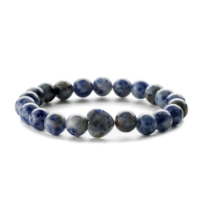 Natural blue marble stone beaded bracelet with a central heart-shaped stone charm