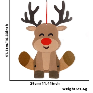 Christmas reindeer felt ornament detail showing 41.5cm height and 29cm width dimensions