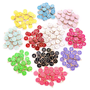 Colorful round alloy enamel letter pendants with gold borders for DIY jewelry making