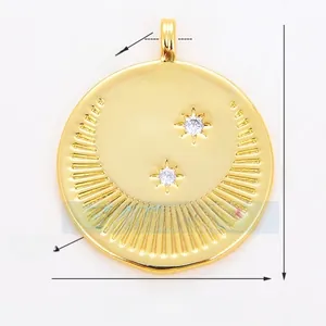 Detailed size view of a 26mm gold-plated circular star charm with micro-set cubic zirconia