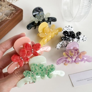 Butterfly Flower Hair Claw Clip Elegant Acetate Marble Texture Rhinestone For Women French Style Hair Catch Barrette Non-Slip