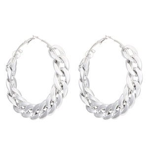 Boucles d'oreilles créoles minimalistes en chaîne argentée avec design punk géométrique