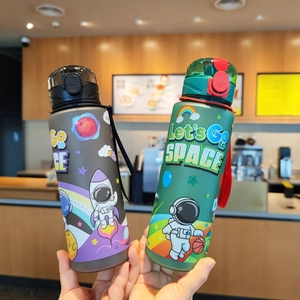 Detail view of astronaut water bottles with safety locks and portable carrying straps