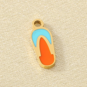 Ciondolo infradito in acciaio inossidabile dorato con smalto celeste per gioielli DIY